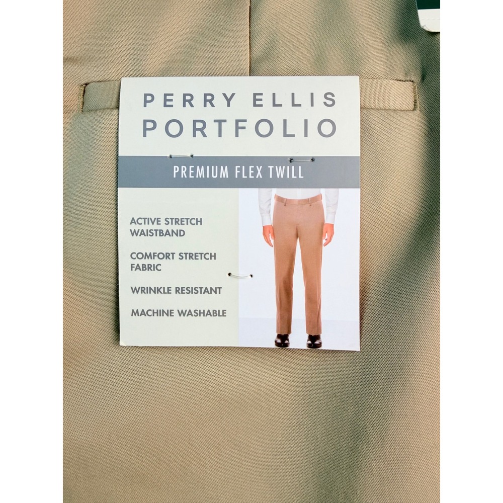 Perry Ellis Portfolio Mens Premium Flex Twill Khaki Pants Tan 40x29 NEW